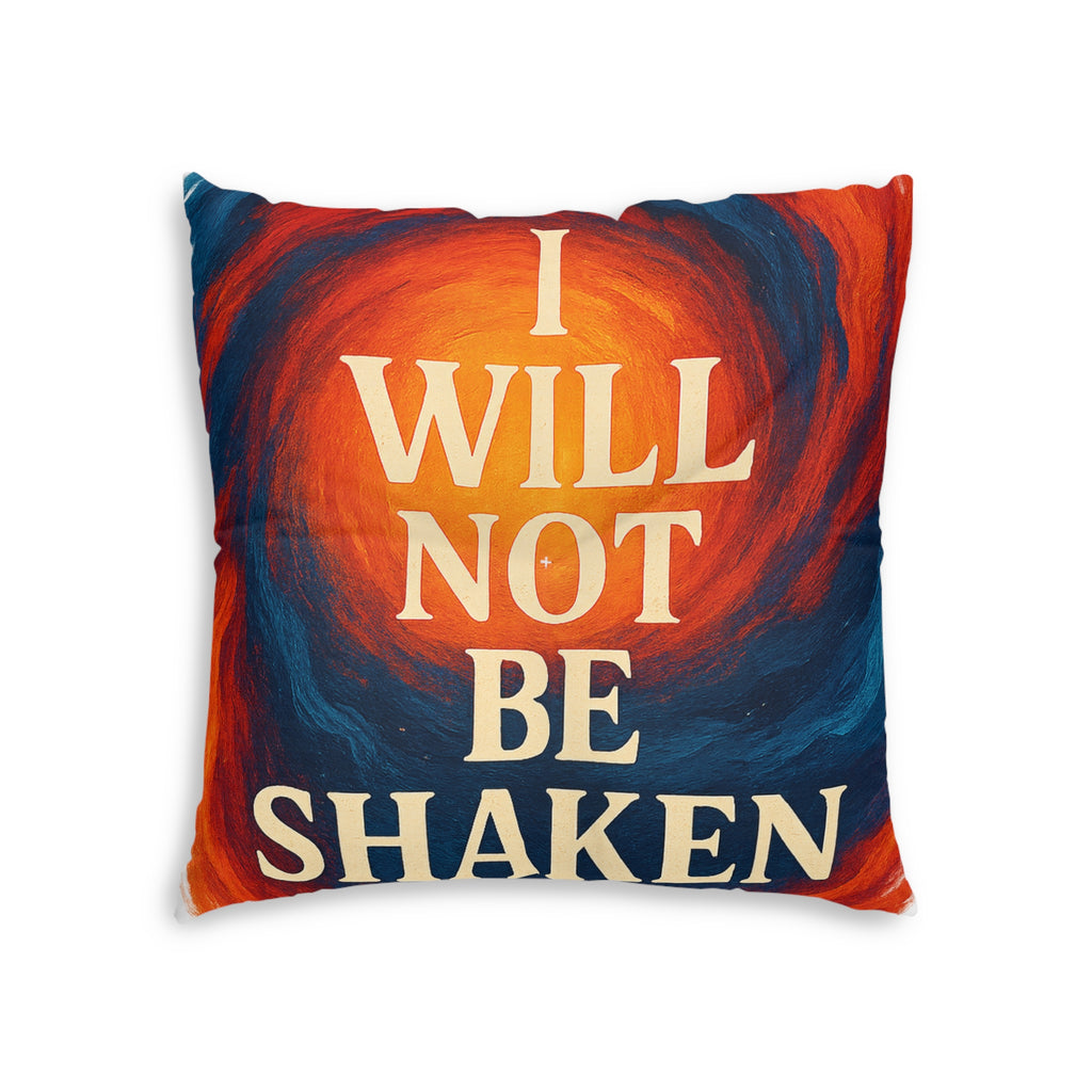 Inspirational Floor Pillow — "I Will Not Be Shaken" Square Tufted Cushion