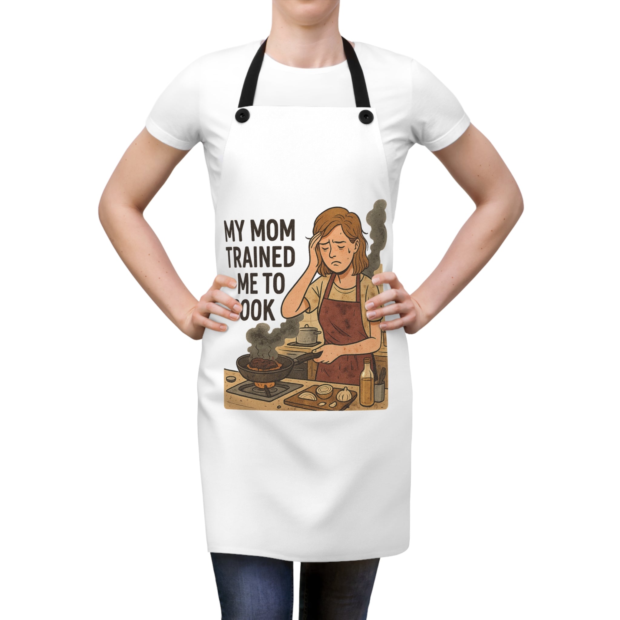 My Mom Trained Me to Cook Apron — Funny Kitchen Gift for New Cooks & Moms