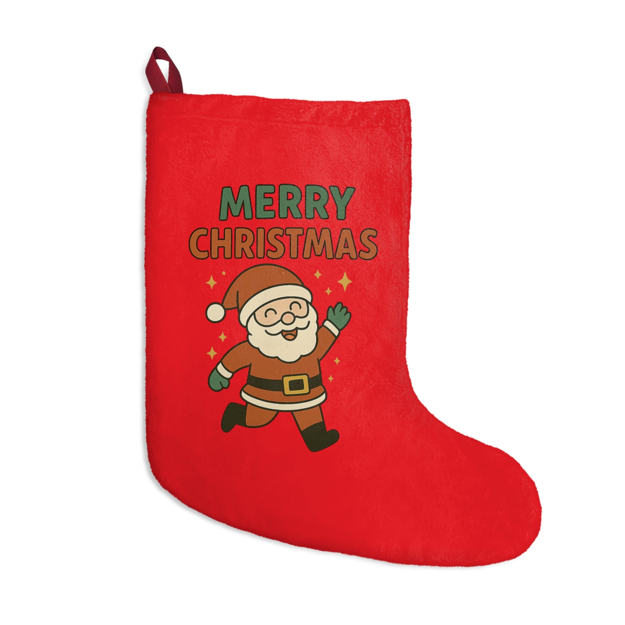 Merry Christmas Santa Stocking - Red Holiday Christmas Stocking