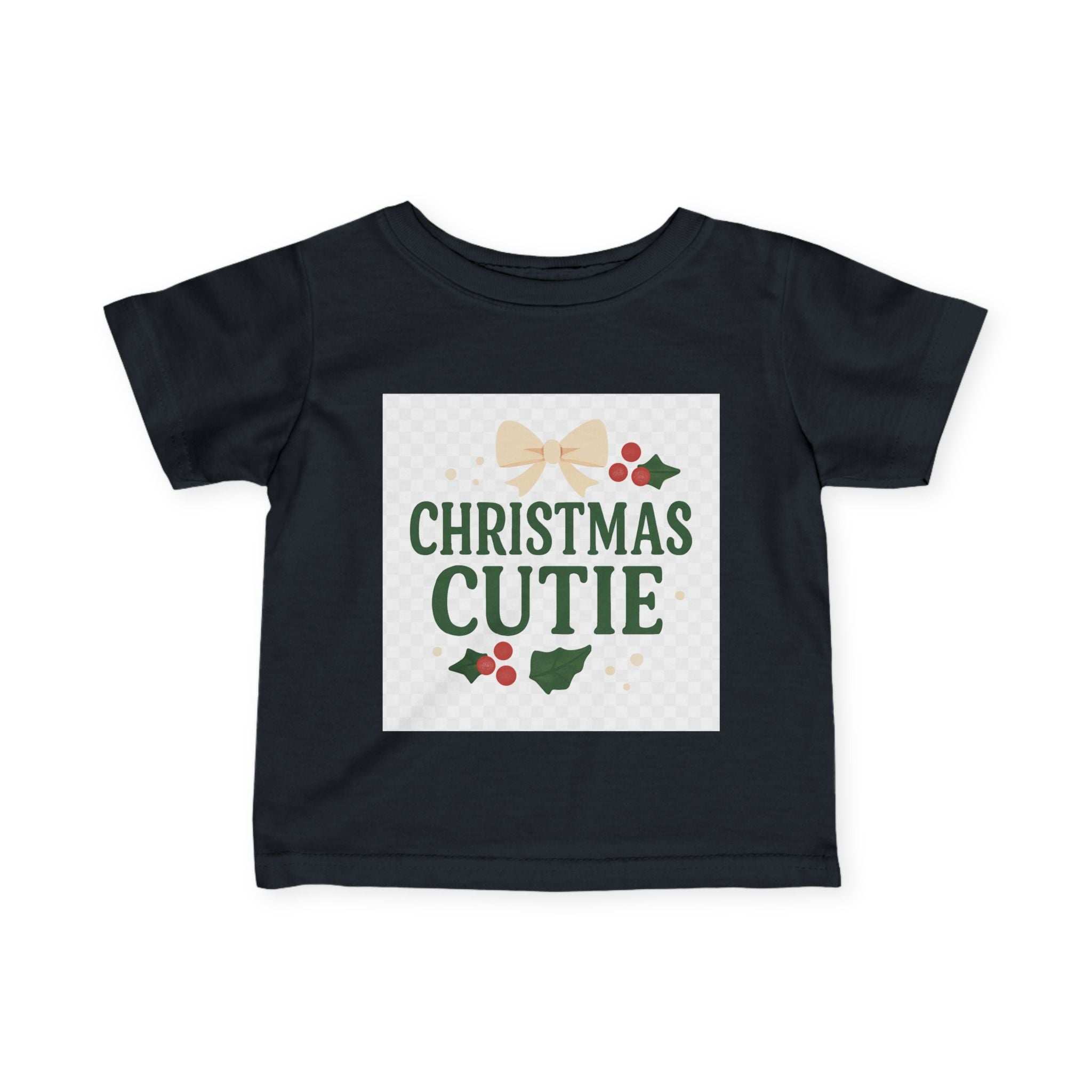Christmas Cutie Infant Tee – Festive Baby Holiday Shirt with Bow & Holly