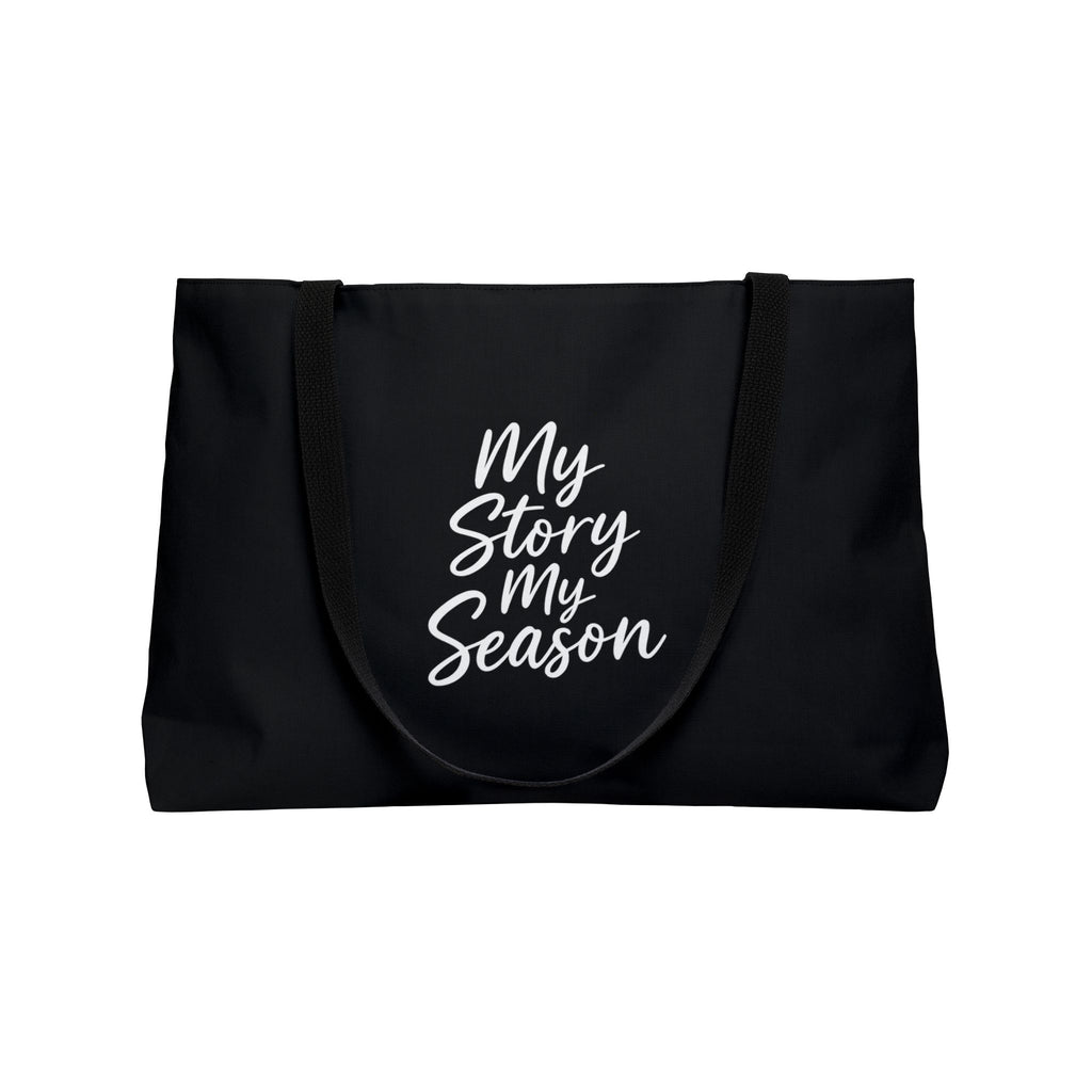 Weekender Tote Bag — "Walking in My God-Given Season" Inspirational Psalms 91:1 Canvas Tote