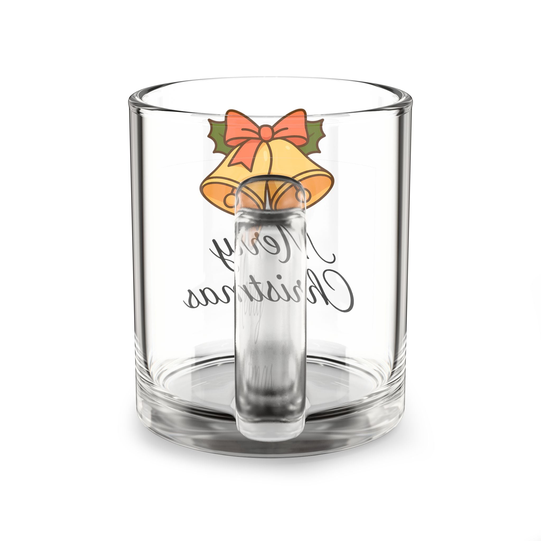 10oz Glass Mug — Festive Christmas Bells Holiday Coffee Cup