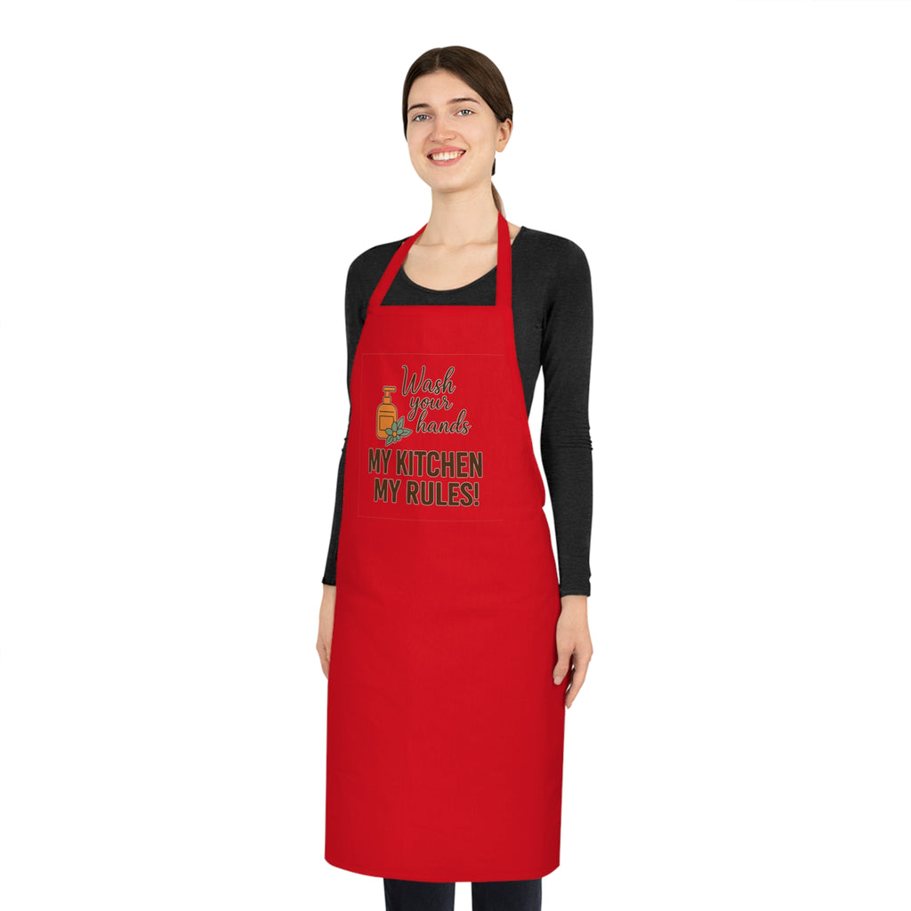 My Kitchen My Rules Cotton Apron — Funny Chef Apron with 'Wash Your Hands' Design