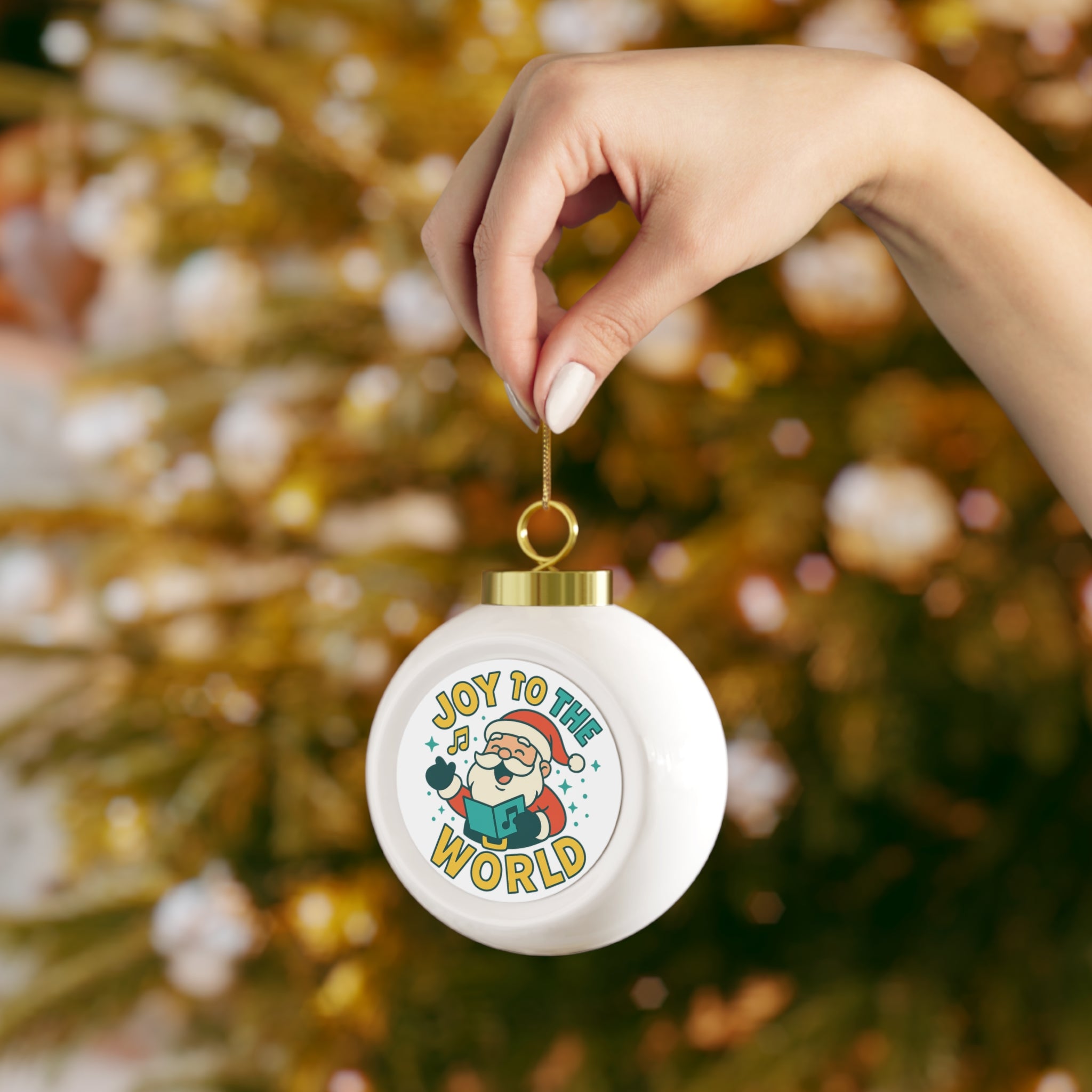 Joy to the World Christmas Ball Ornament — Santa Caroling Decorative Holiday Bauble
