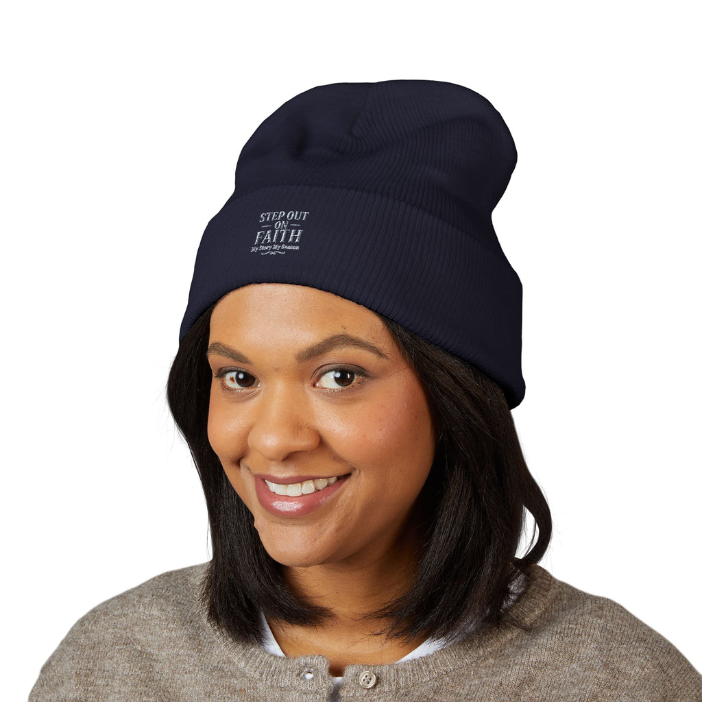 Embroidered “Step Out in Faith” Cuffed Beanie