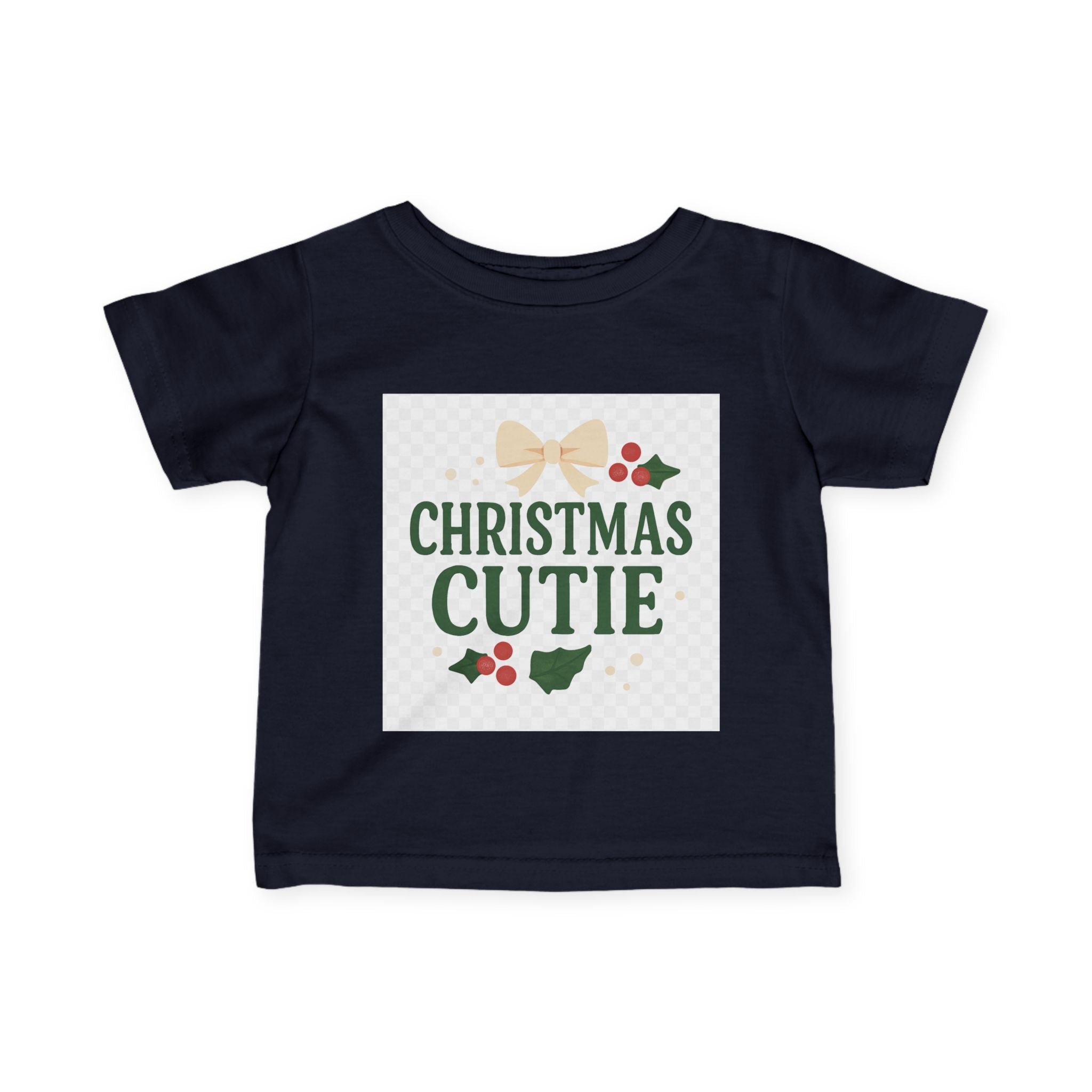 Christmas Cutie Infant Tee – Festive Baby Holiday Shirt with Bow & Holly