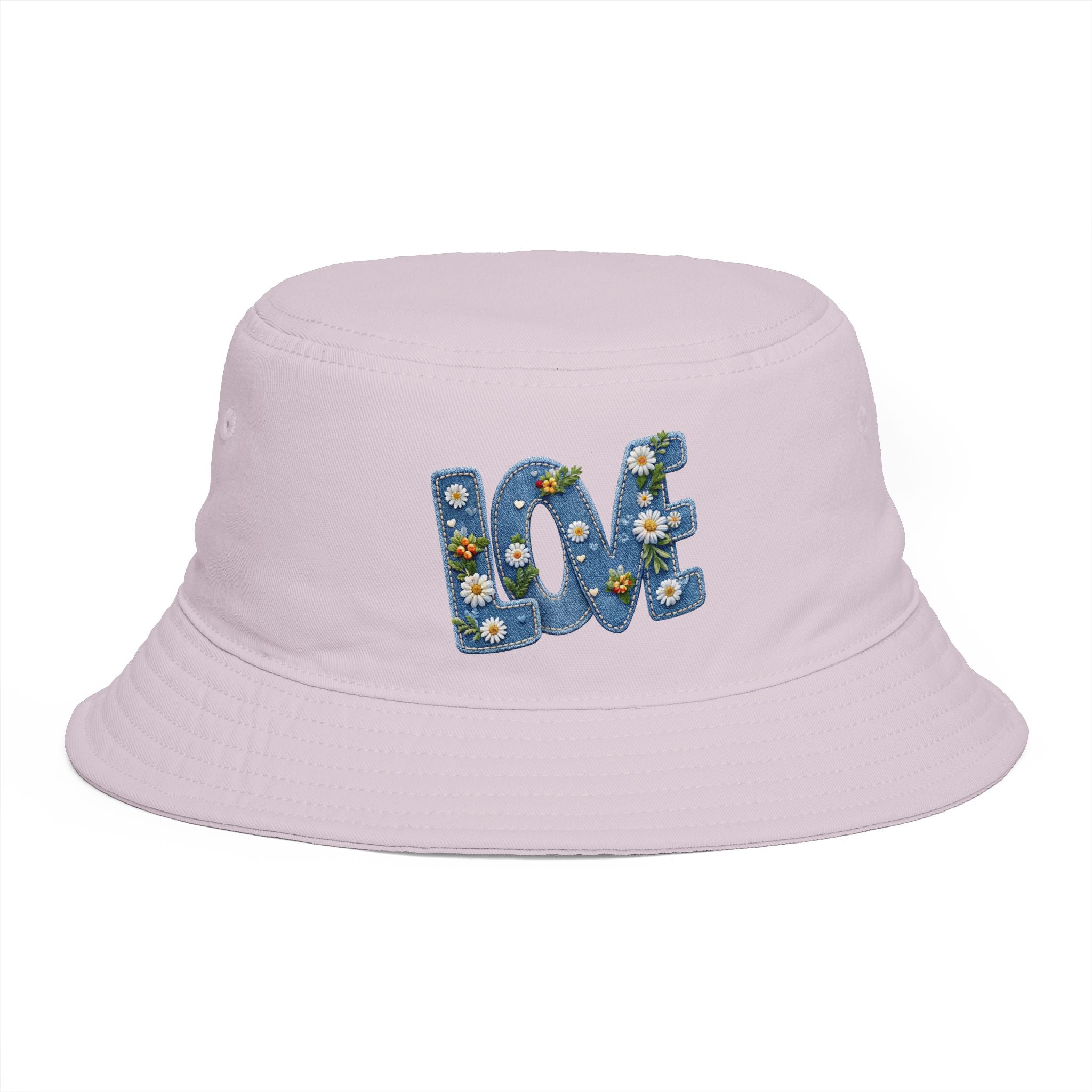LOVE Daisy Bucket Hat — Floral Embroidered Brown Sun Hat