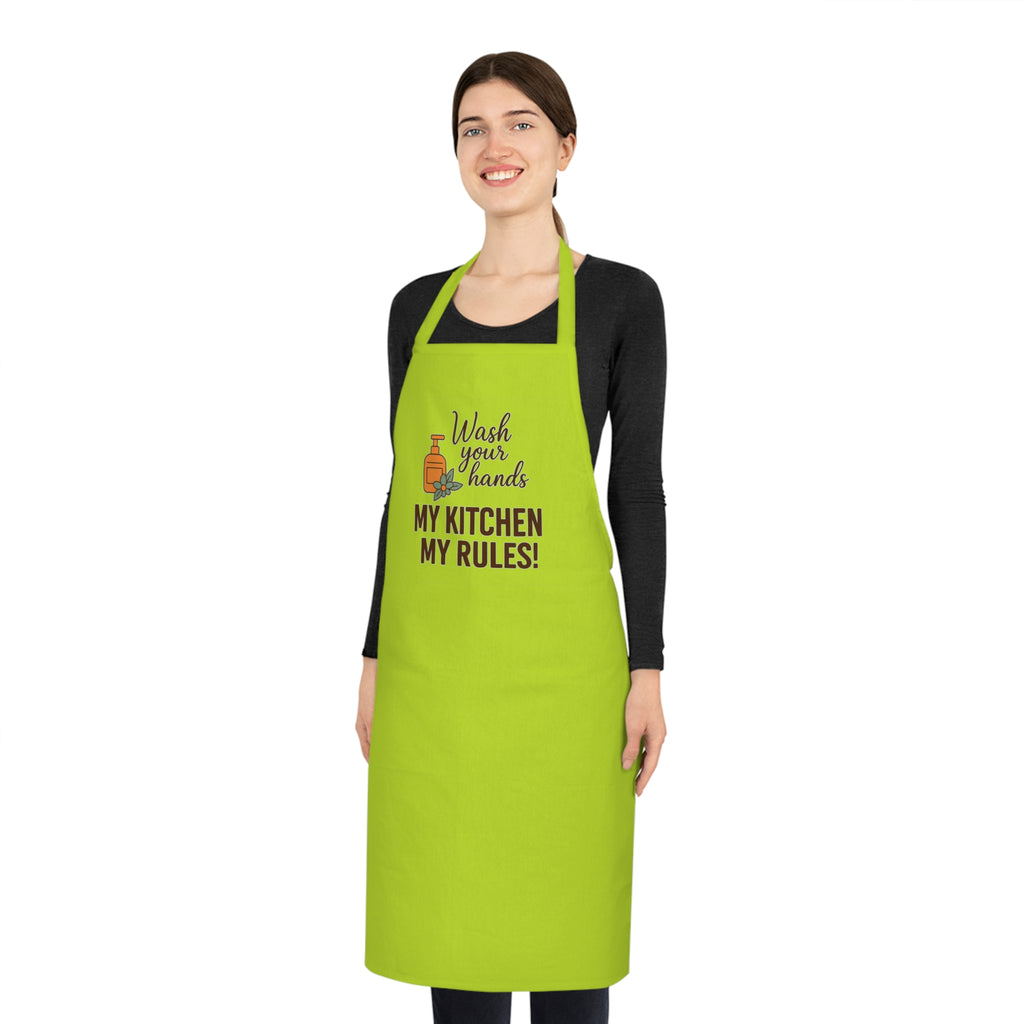 My Kitchen My Rules Cotton Apron — Funny Chef Apron with 'Wash Your Hands' Design