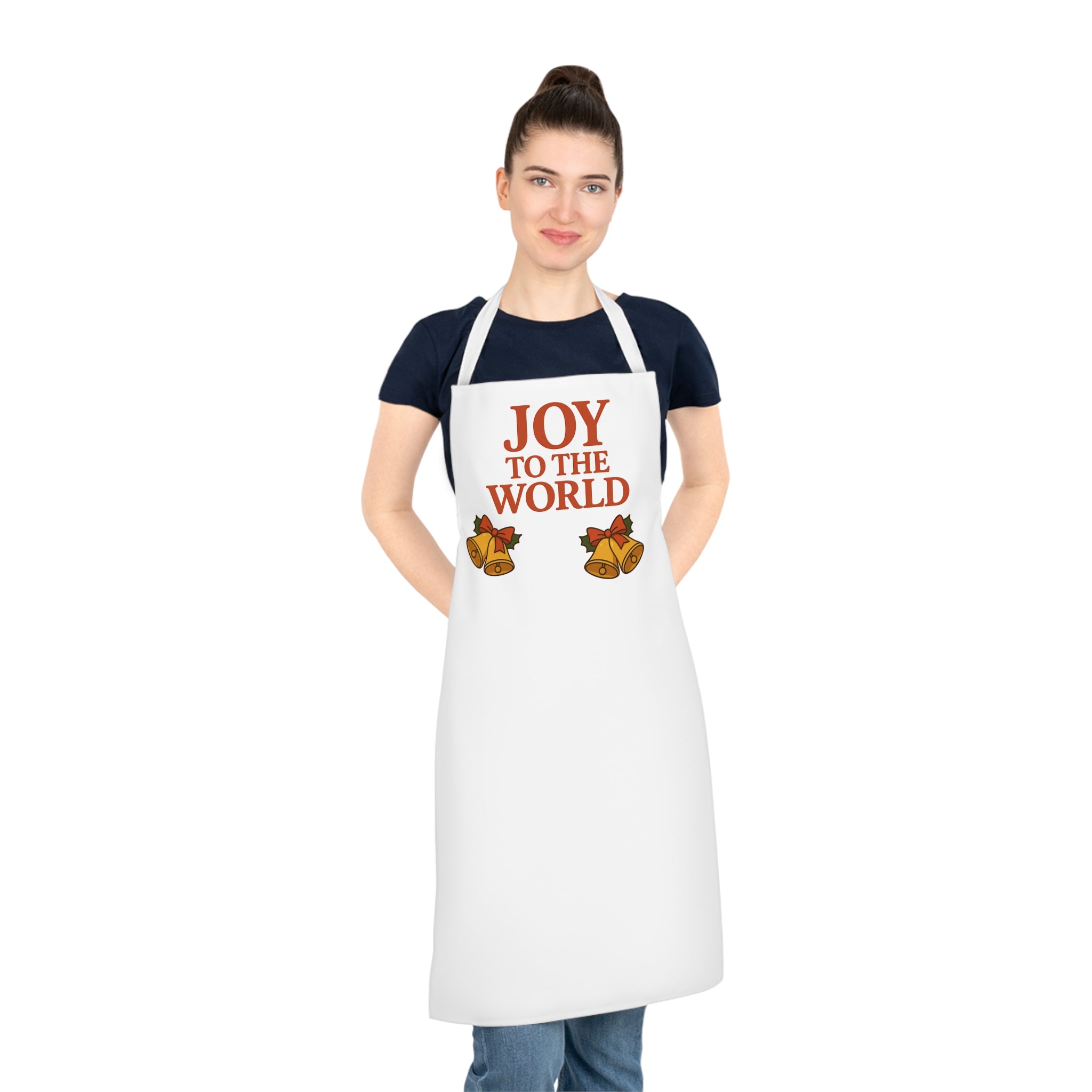 Christmas Apron – "Joy to the World" Holiday Cooking Apron with Jingle Bells Design
