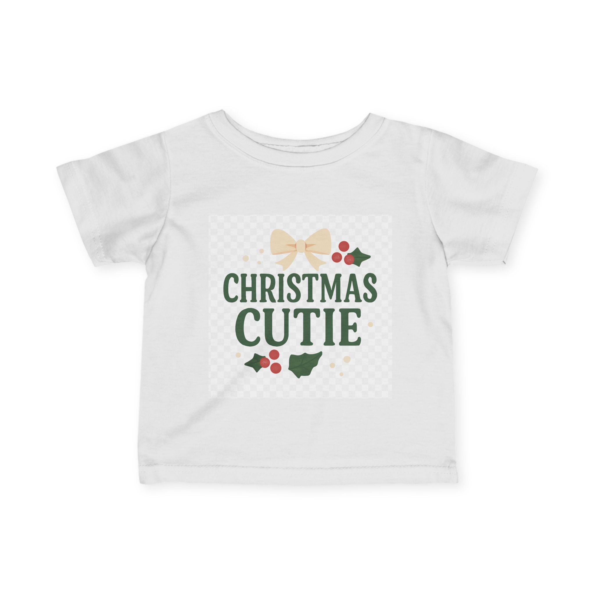 Christmas Cutie Infant Tee – Festive Baby Holiday Shirt with Bow & Holly