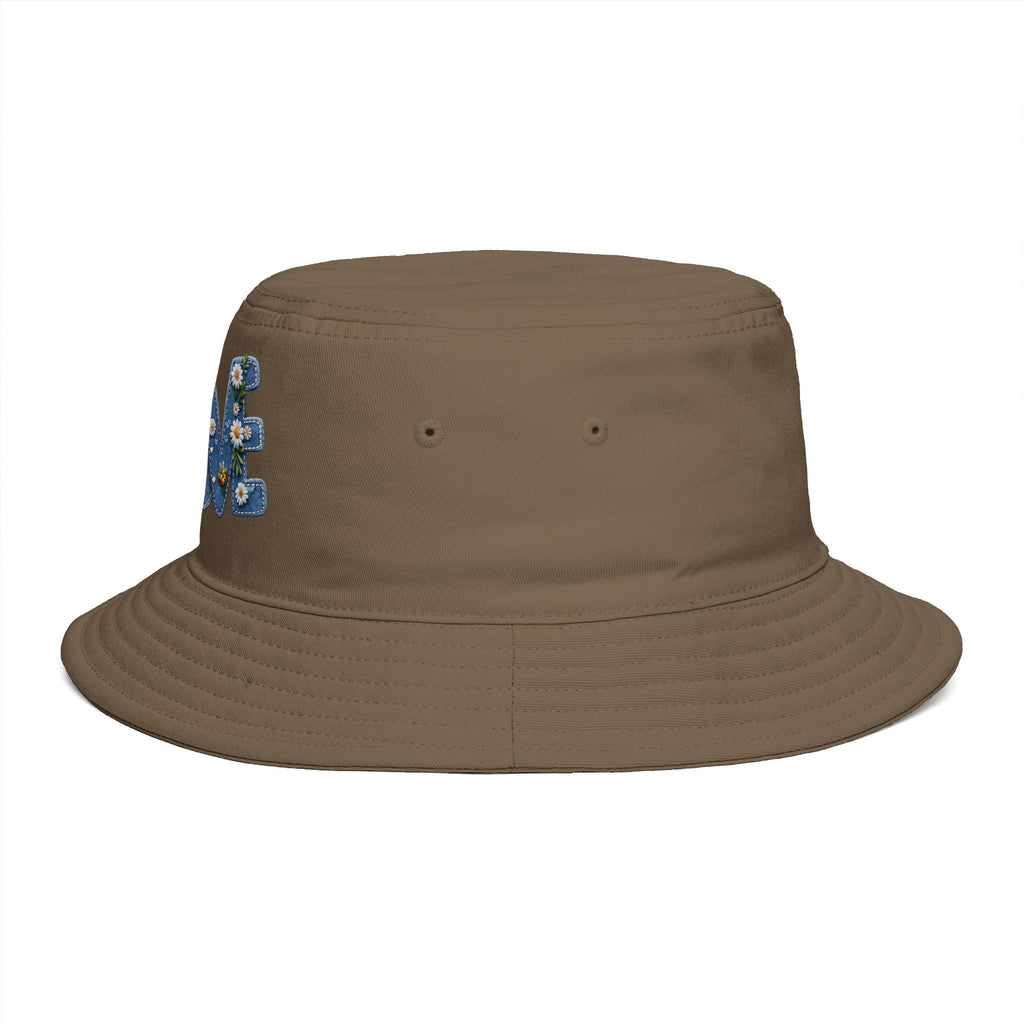 LOVE Daisy Bucket Hat — Floral Embroidered Brown Sun Hat