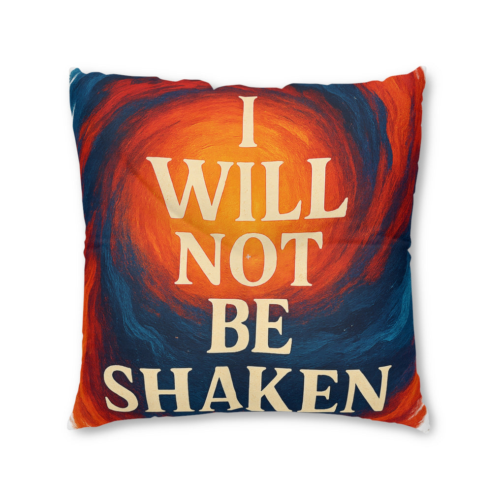 Inspirational Floor Pillow — "I Will Not Be Shaken" Square Tufted Cushion