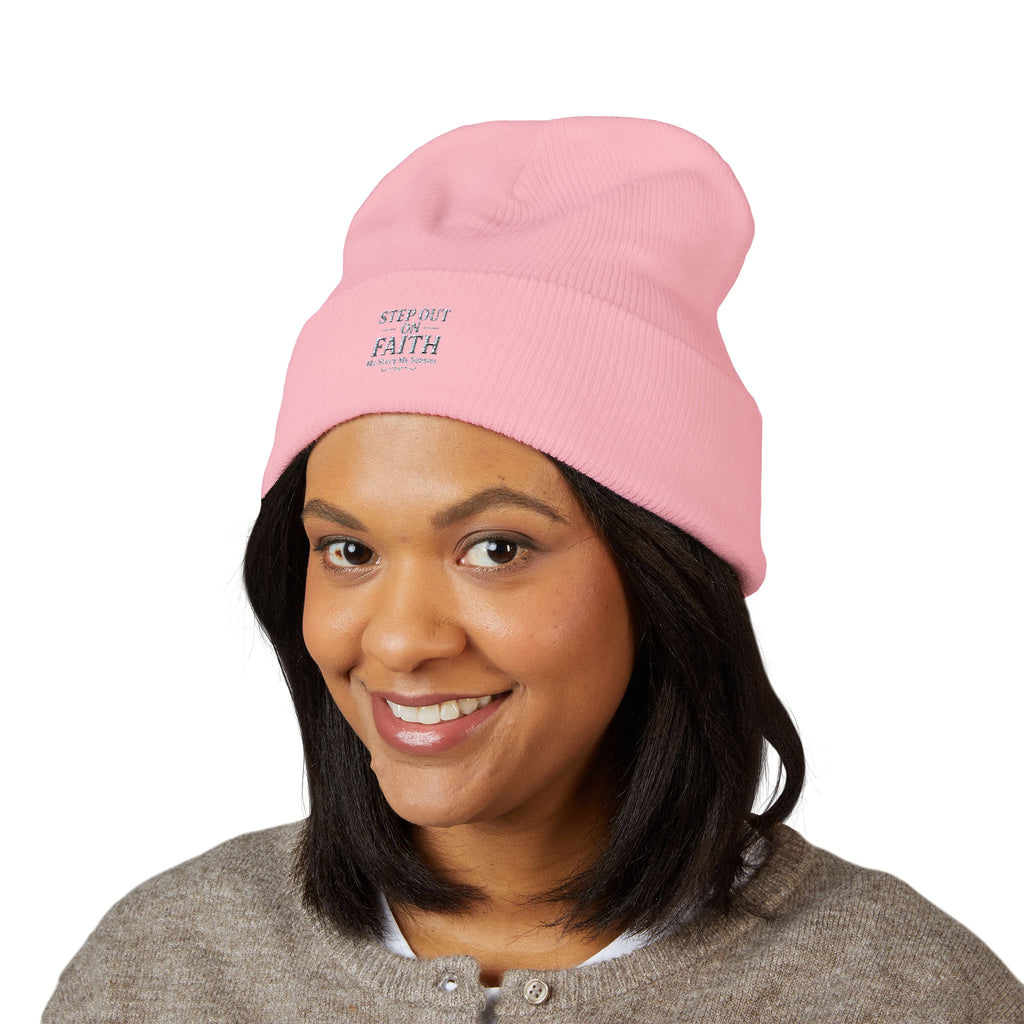 Embroidered “Step Out in Faith” Cuffed Beanie