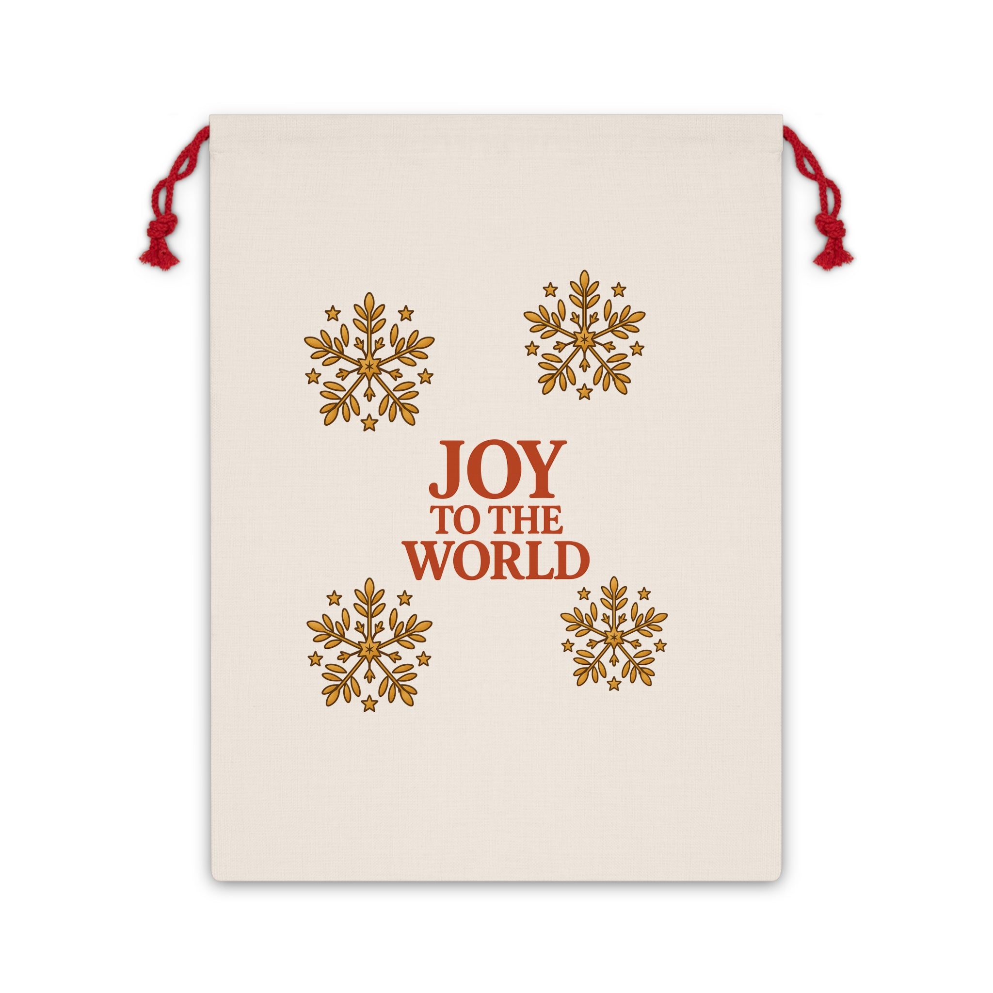 Holiday Drawstring Gift Bag — "Joy to the World" Red & Gold Christmas Pouch