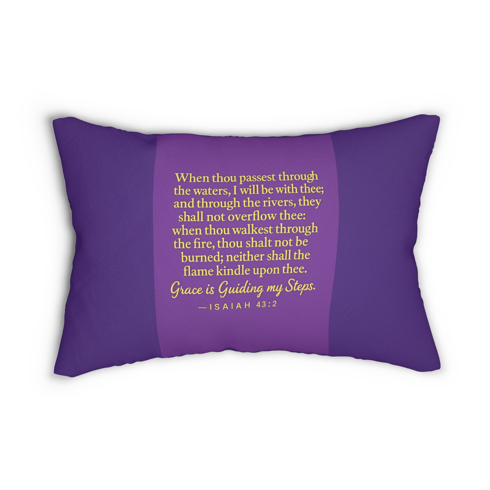 Isaiah 43:2 Purple Lumbar Pillow – "Grace is Guiding My Steps" Scripture Decor
