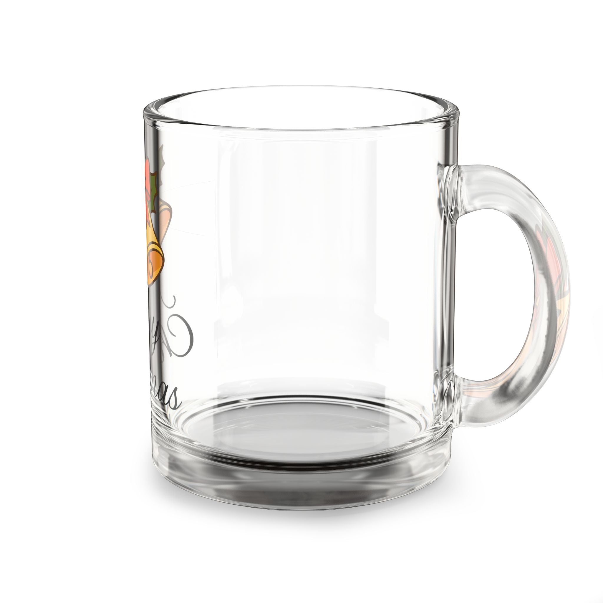 10oz Glass Mug — Festive Christmas Bells Holiday Coffee Cup