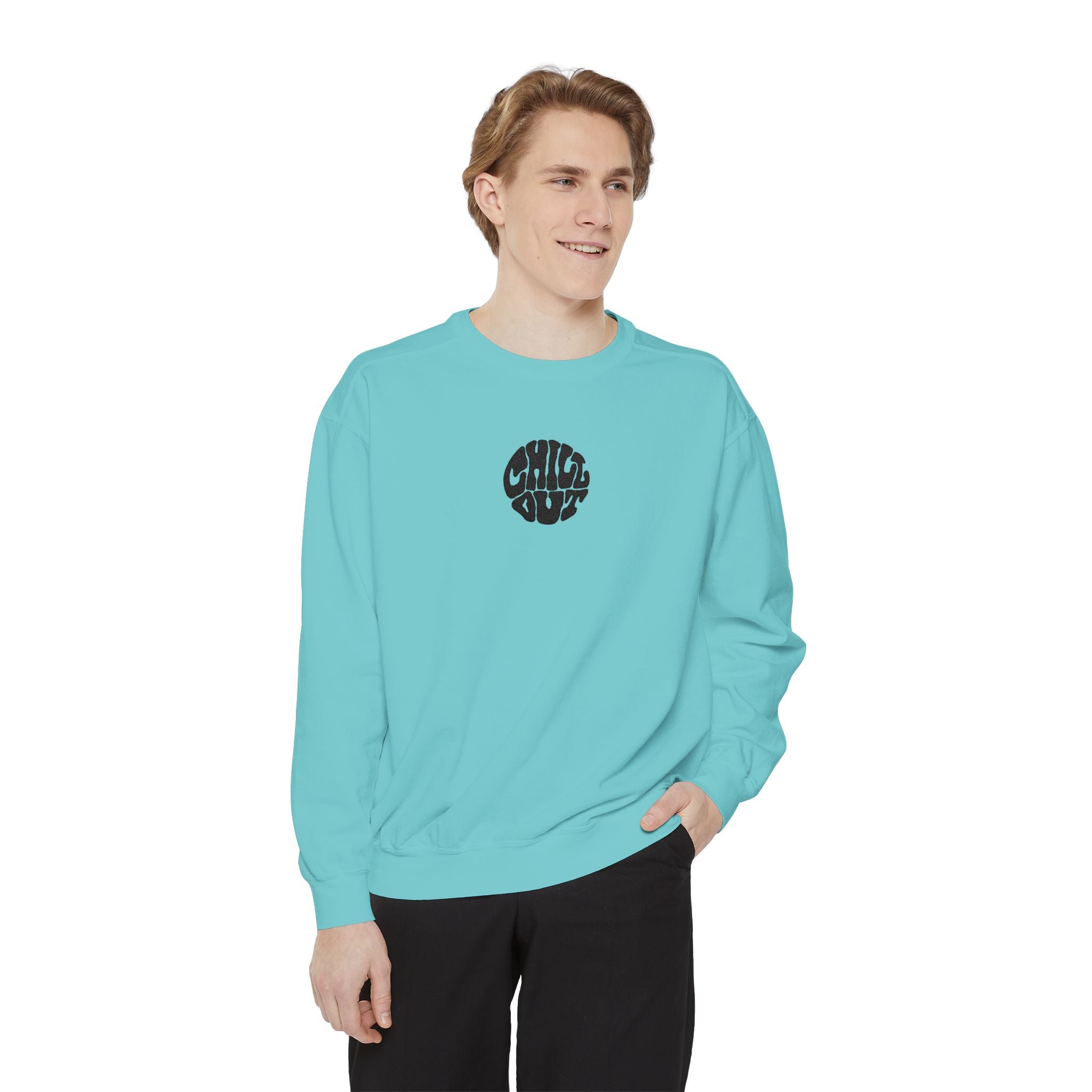 Chill Out Circle Sweatshirt – Minimal Retro Graphic Crewneck | Unisex Comfort