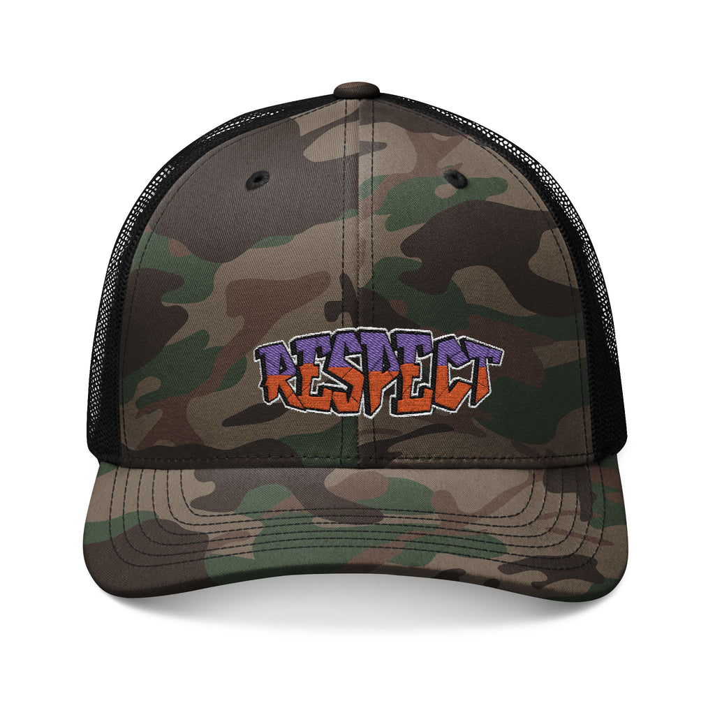 Camouflage Trucker Hat — Embroidered "Respect" Streetwear Cap
