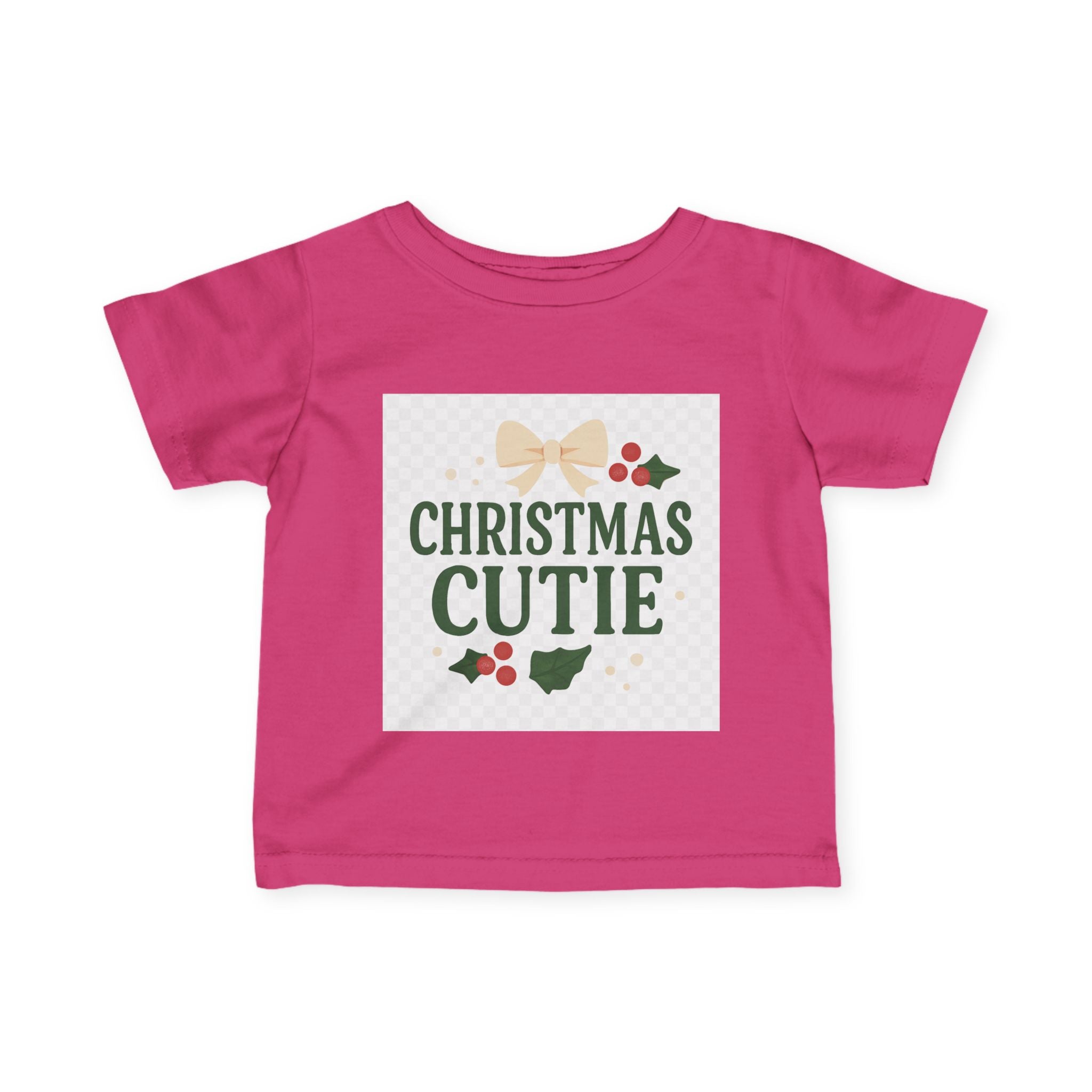 Christmas Cutie Infant Tee – Festive Baby Holiday Shirt with Bow & Holly
