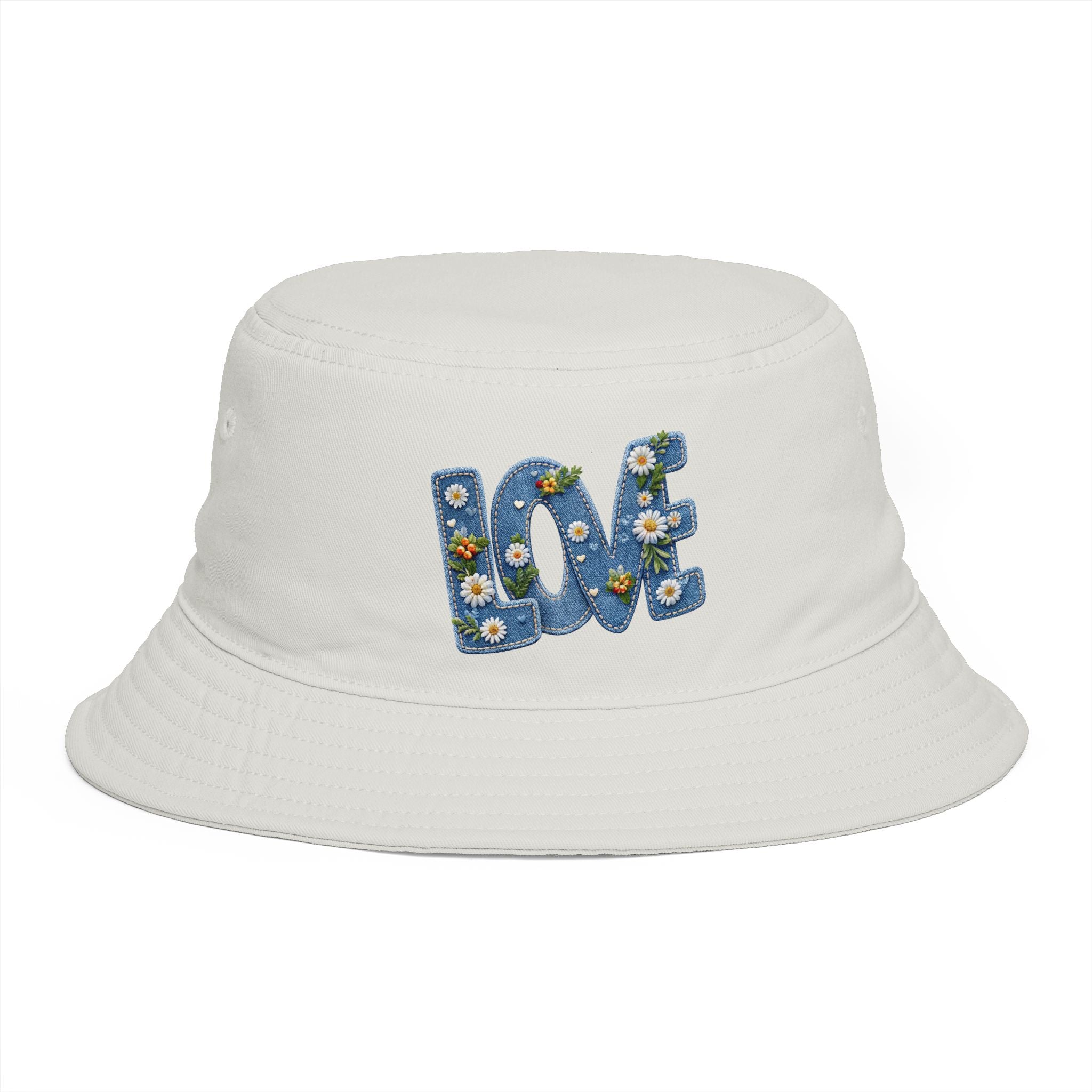 LOVE Daisy Bucket Hat — Floral Embroidered Brown Sun Hat
