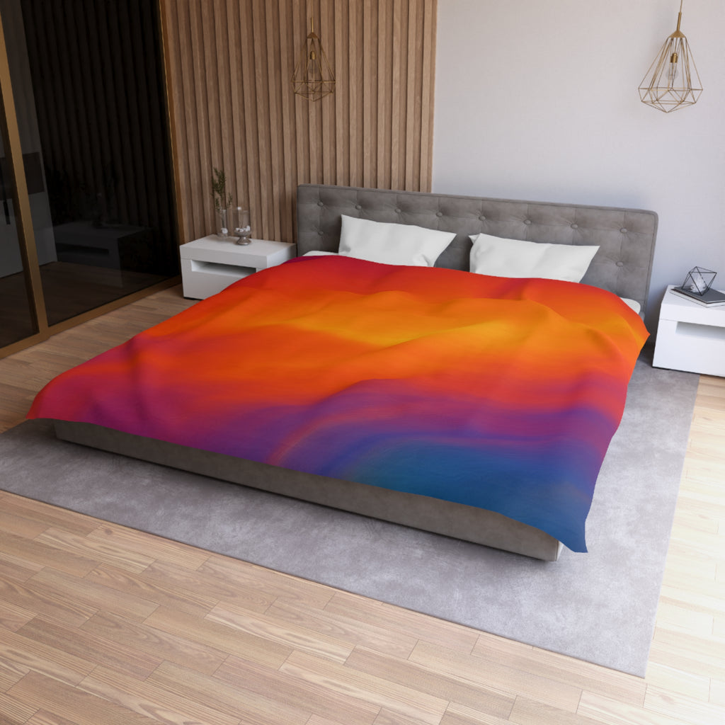 Vibrant Sunset Gradient Duvet Cover — Bold Orange to Deep Blue Microfiber