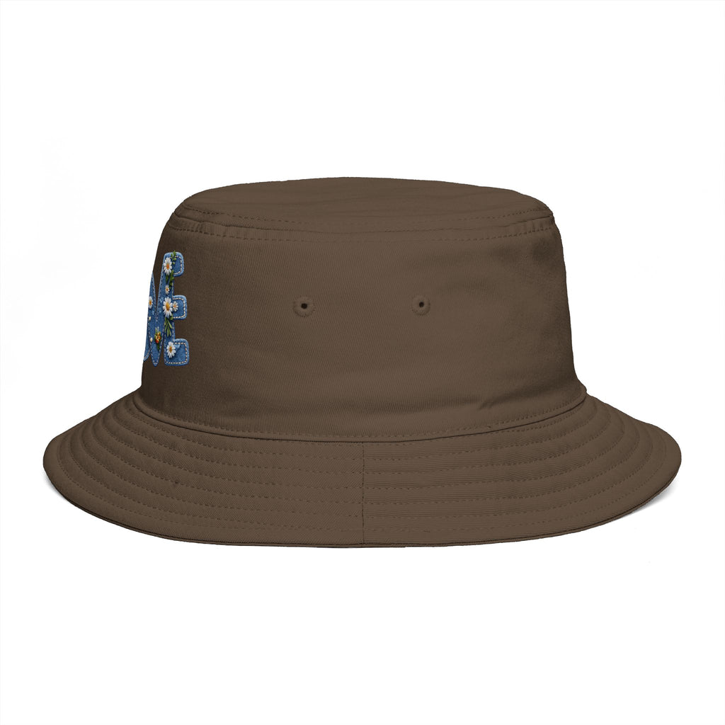 LOVE Daisy Bucket Hat — Floral Embroidered Brown Sun Hat