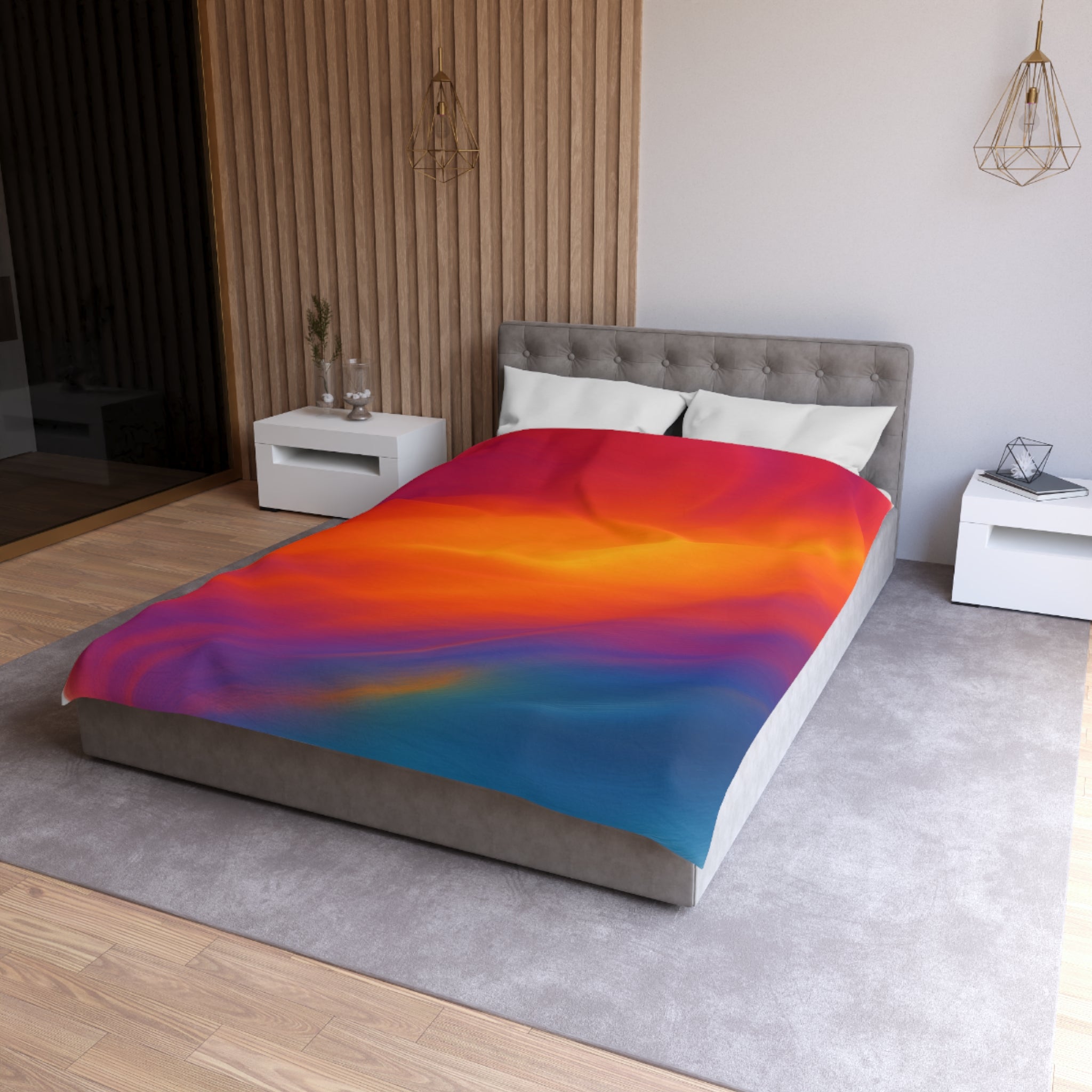 Vibrant Sunset Gradient Duvet Cover — Bold Orange to Deep Blue Microfiber