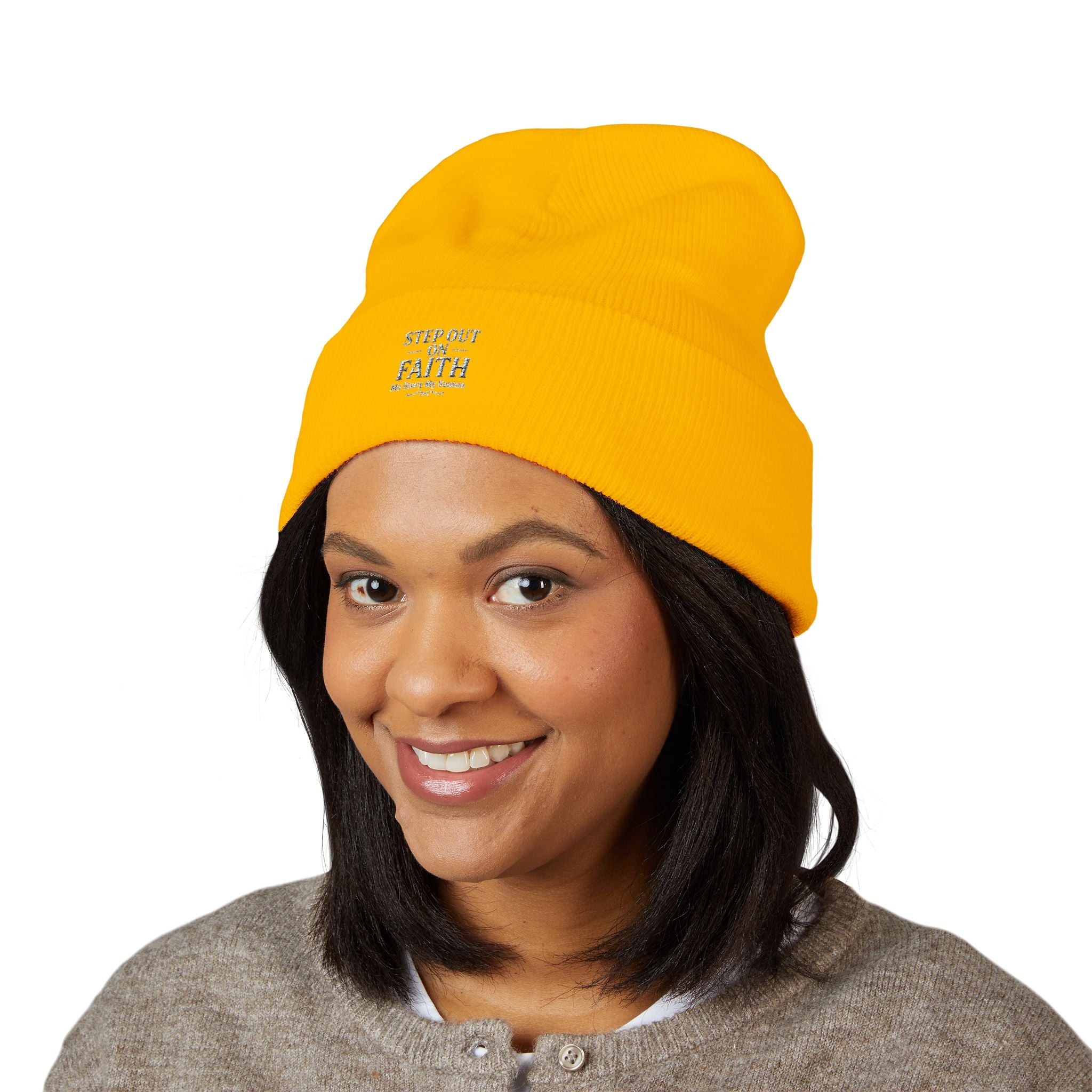 Embroidered “Step Out in Faith” Cuffed Beanie