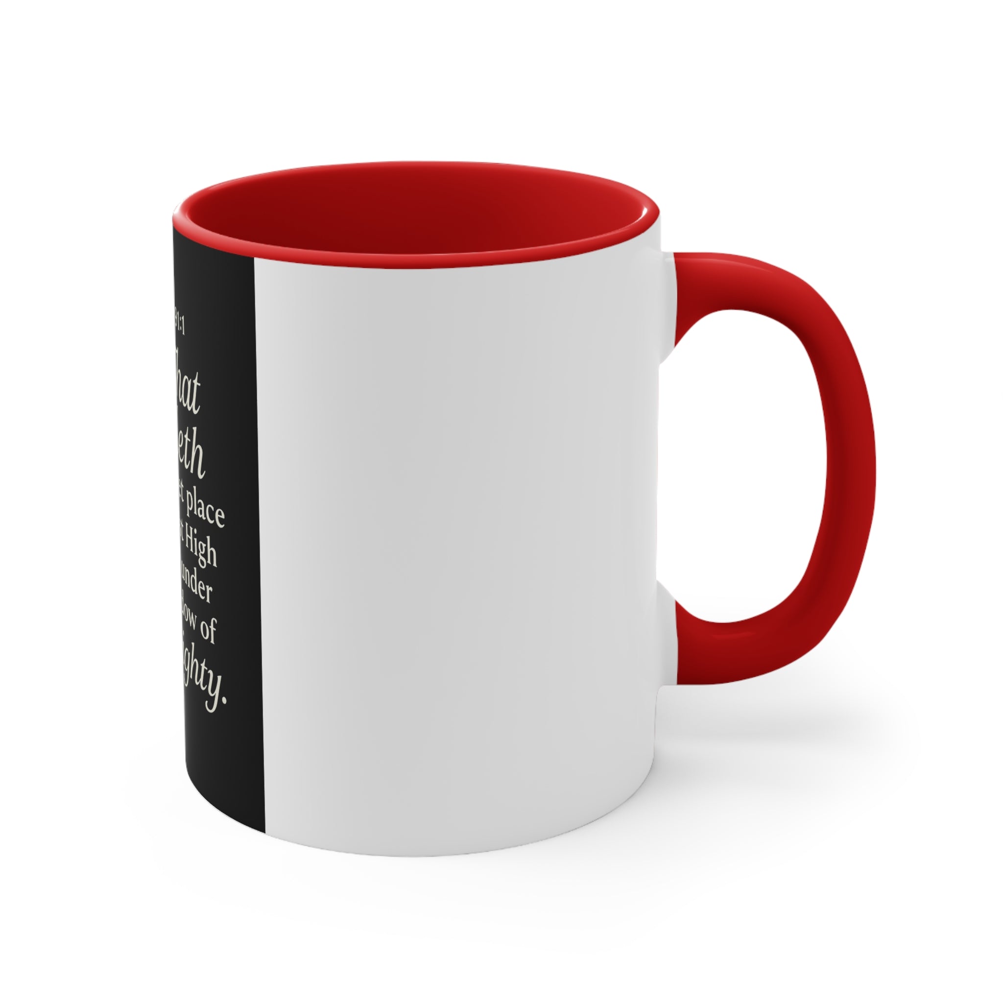 Psalm 91:1 Accent Mug — He That Dwelleth Inspirational Pink-Trim Coffee Cup