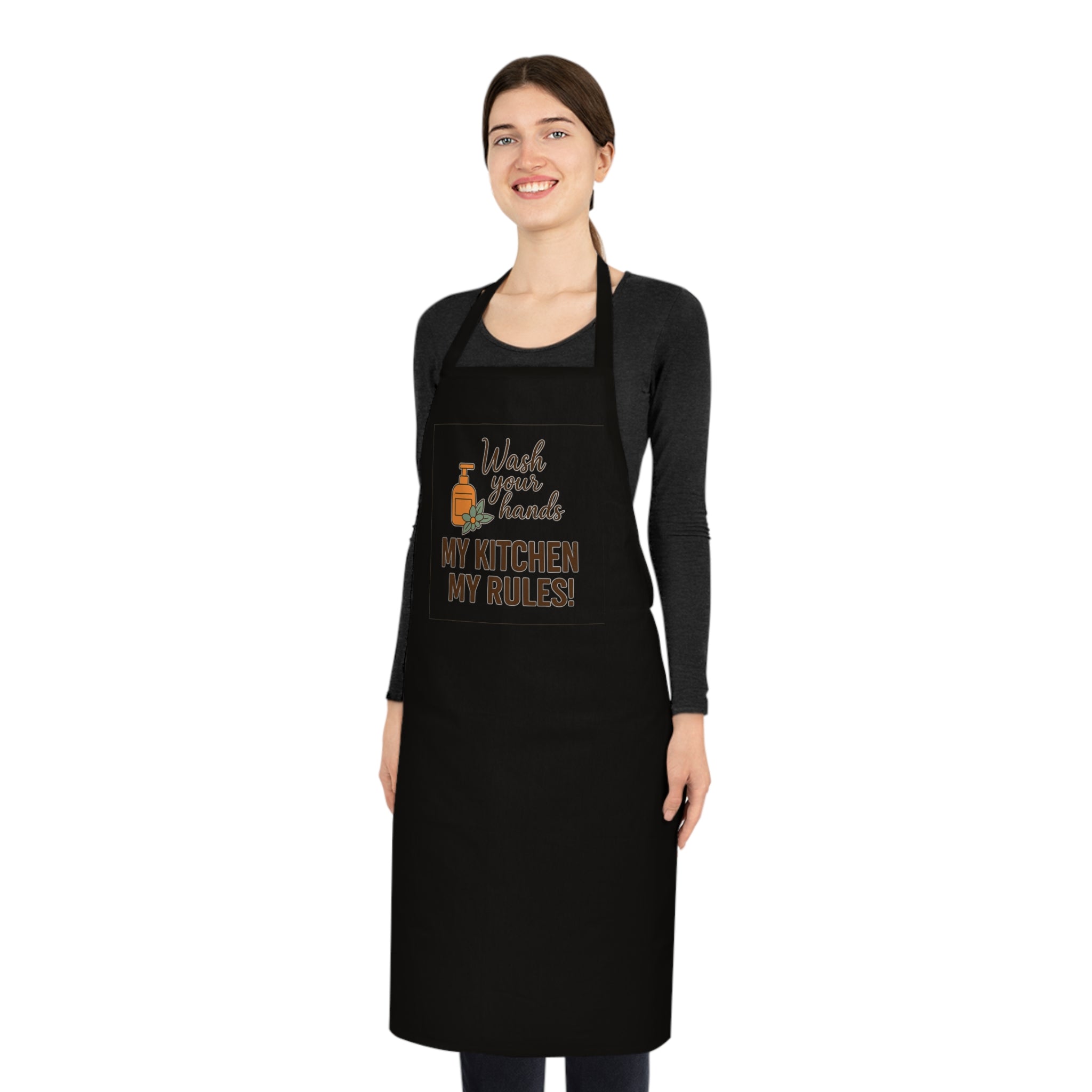 My Kitchen My Rules Cotton Apron — Funny Chef Apron with 'Wash Your Hands' Design