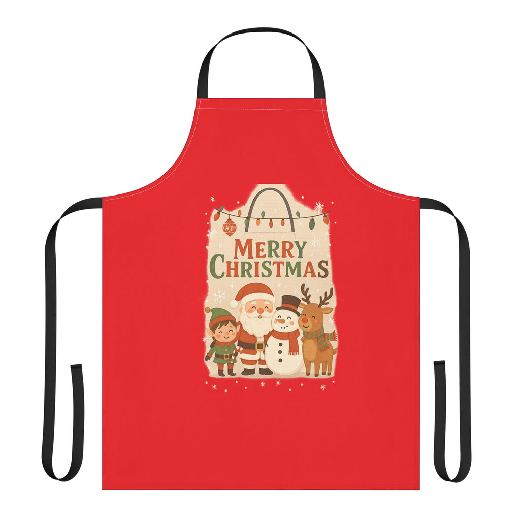 Christmas Apron – Merry Christmas Santa, Elf & Reindeer Holiday Kitchen Apron