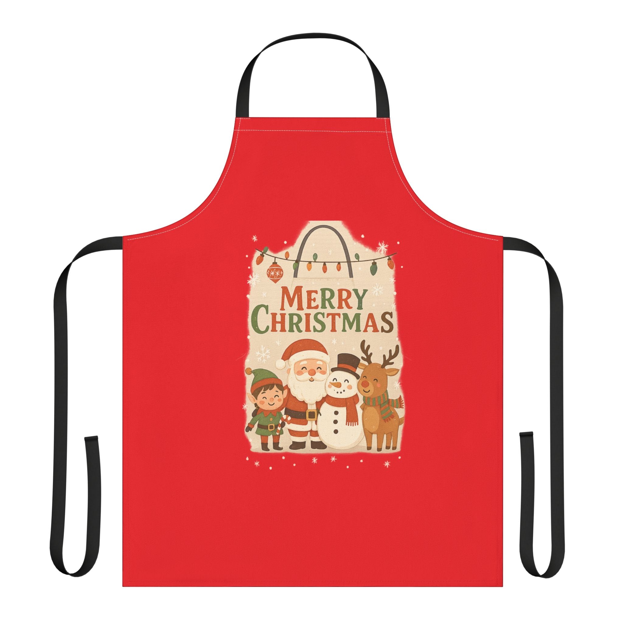 Christmas Apron – Merry Christmas Santa, Elf & Reindeer Holiday Kitchen Apron