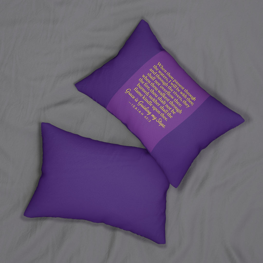 Isaiah 43:2 Purple Lumbar Pillow – "Grace is Guiding My Steps" Scripture Decor