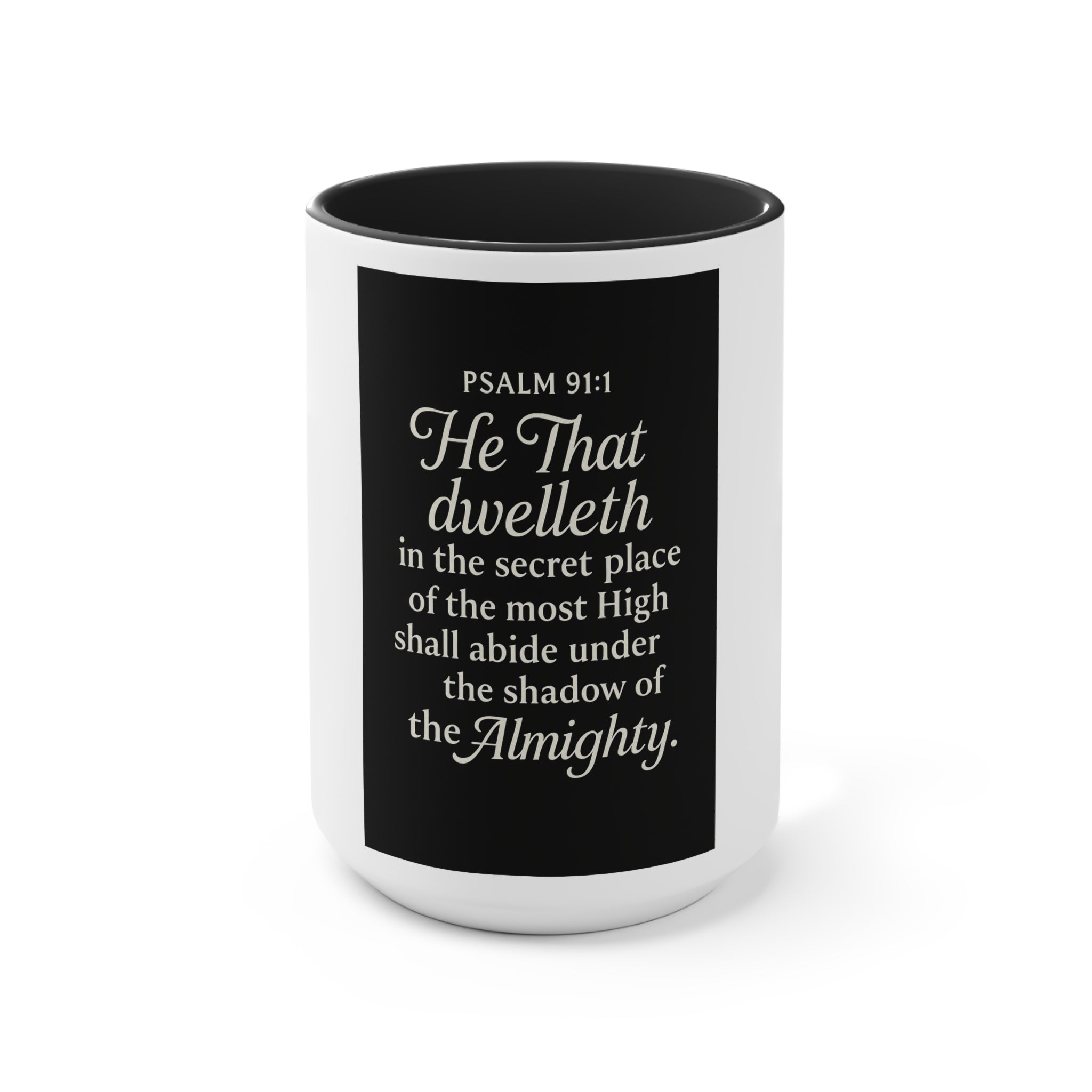 Psalm 91:1 Accent Mug — He That Dwelleth Inspirational Pink-Trim Coffee Cup