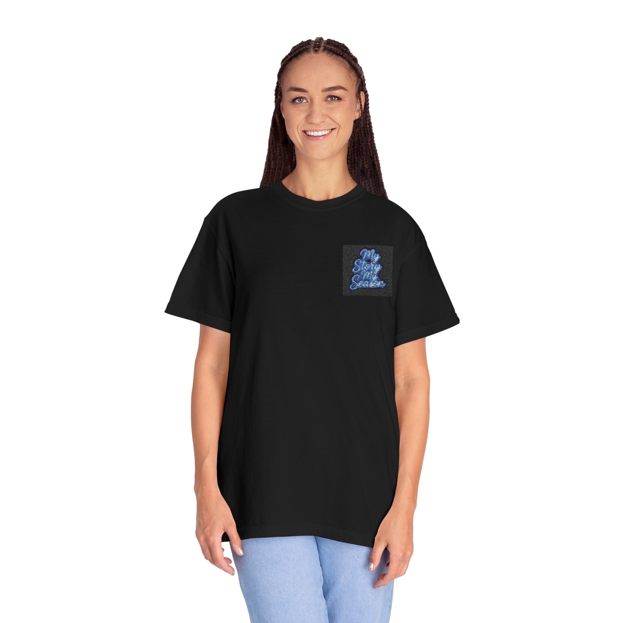 Sequin Dolphin Pocket Tee — Reversible Blue Sequin Graphic T-Shirt