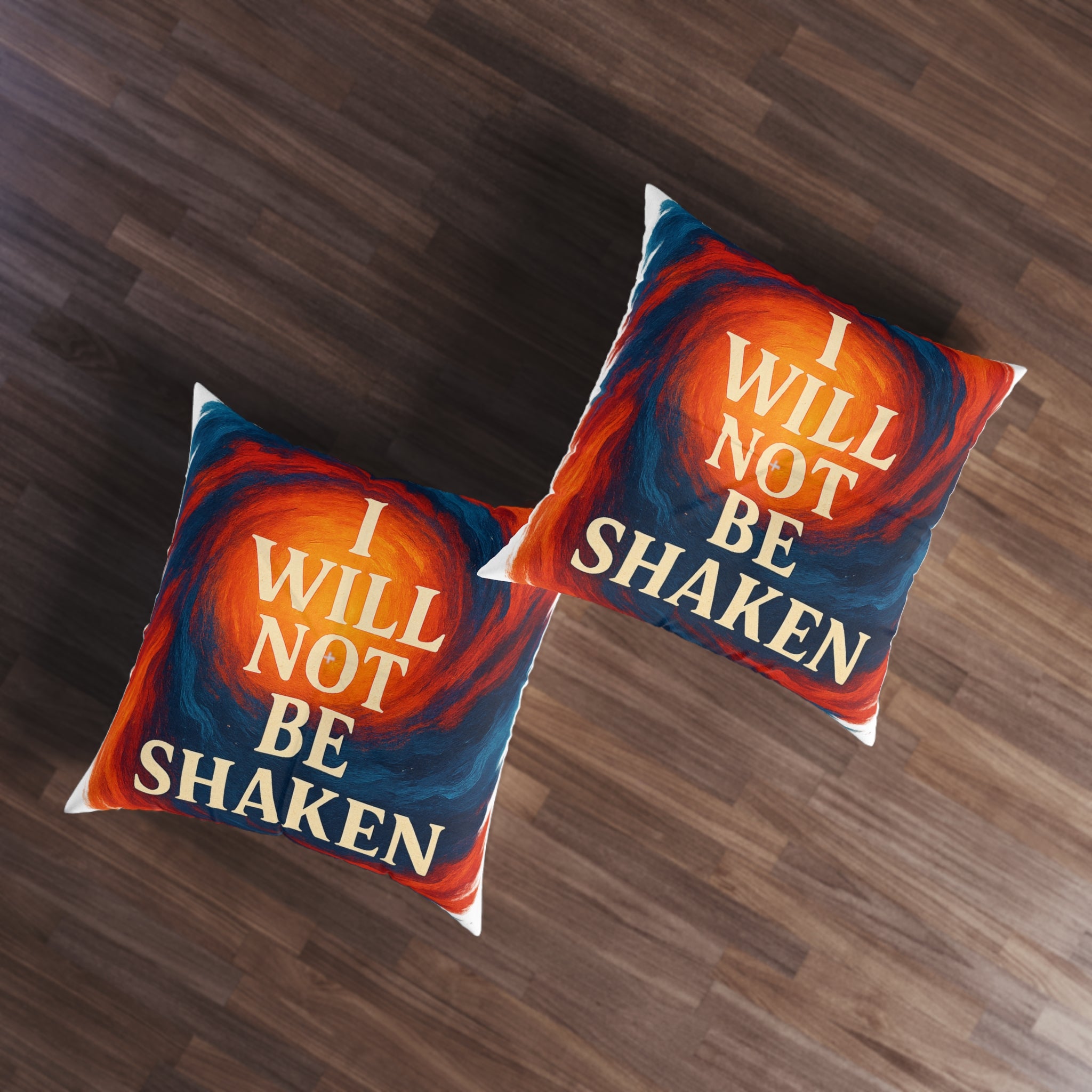 Inspirational Floor Pillow — "I Will Not Be Shaken" Square Tufted Cushion