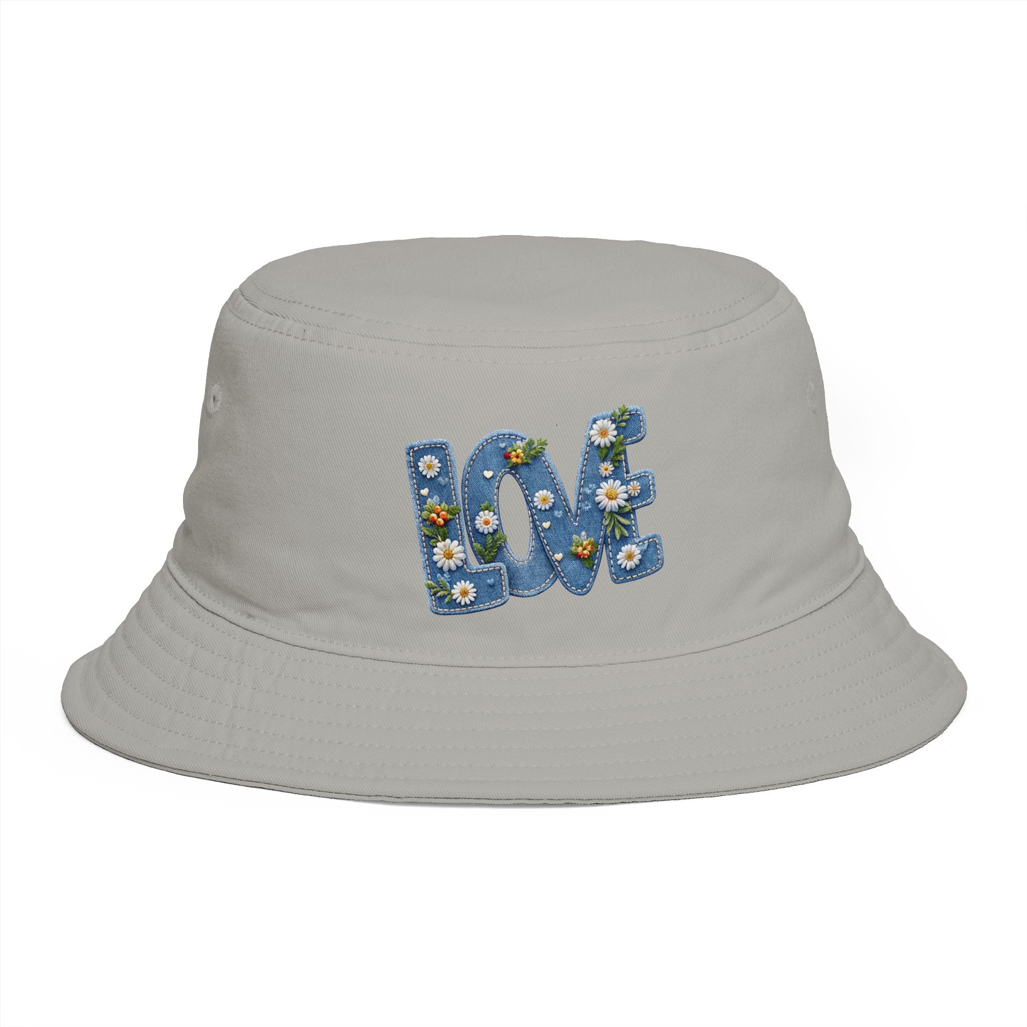 LOVE Daisy Bucket Hat — Floral Embroidered Brown Sun Hat