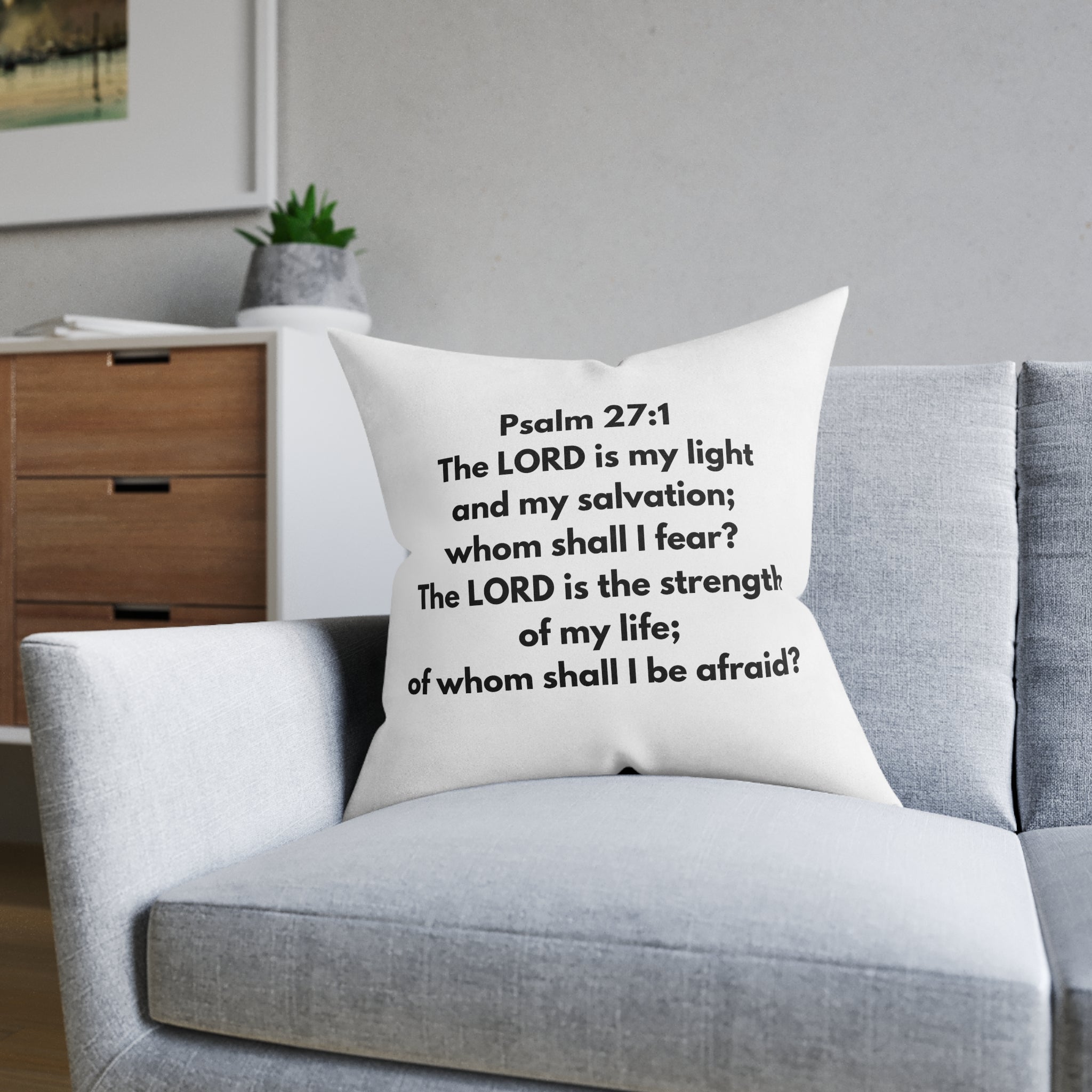 Psalm 27:1 Scripture Square Pillow — "The LORD is my light" Christian Decorative Pillow