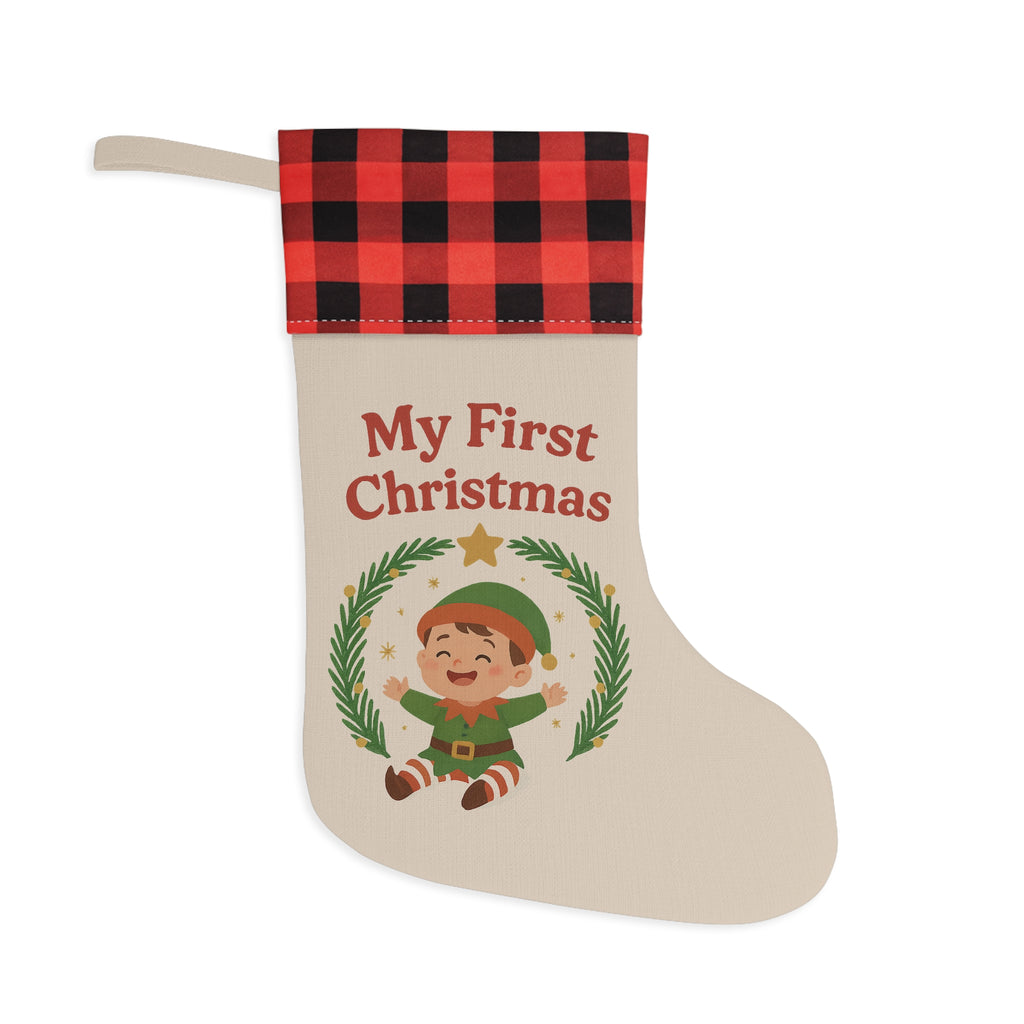 My First Christmas Baby Stocking — Buffalo Plaid Cuff Holiday Stocking