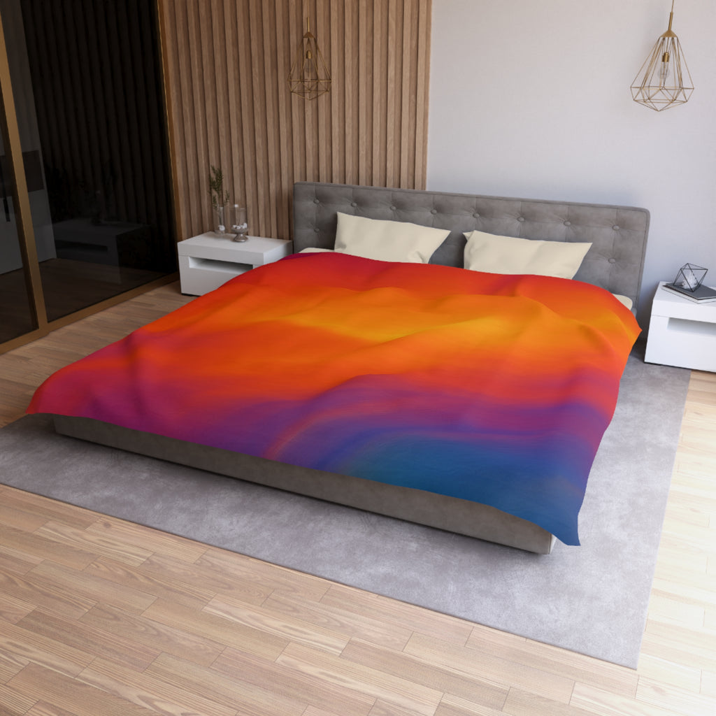 Vibrant Sunset Gradient Duvet Cover — Bold Orange to Deep Blue Microfiber
